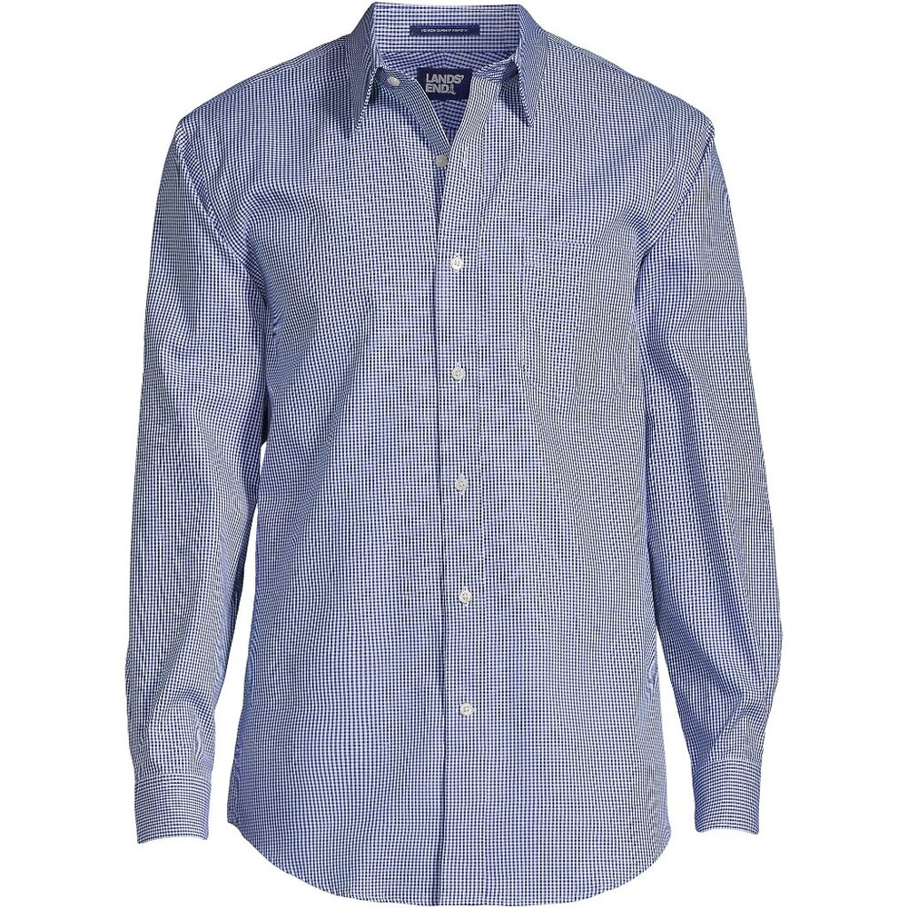 Lands' End No Iron Supima Pinpoint Straight Collar Dress Shirt Big Tall 18.5x35T